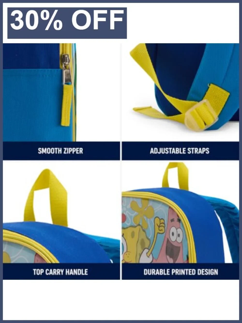 Toddler Spongebob Backpack Padded Straps Zip Compartment 15 Inch